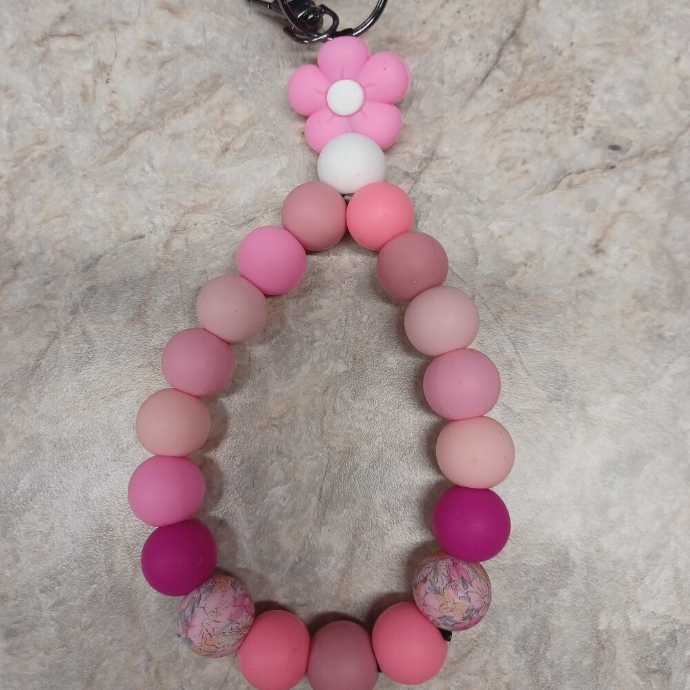 Pink Flower Keychain Ring